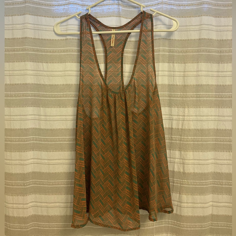 Women’s Pink and Green Sheer Chevron Patterned Tank Top